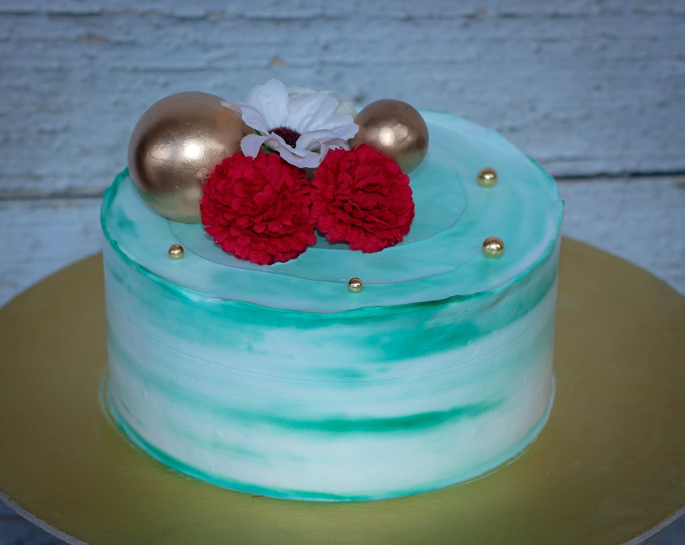 Teal Marble Bloom Cake